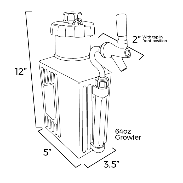 dimensional diagram of the 64 ounce pressurized growler