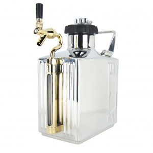 128 oz CO2 pressurized growler in a mirror finish with tap.