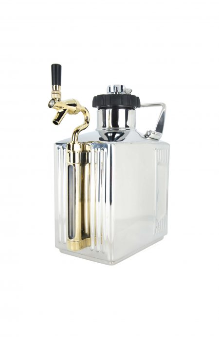 128 oz CO2 pressurized growler in a mirror finish with tap.