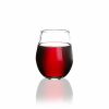 18oz stemless wine glass with red wine in it
