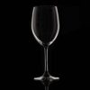 19oz stemmed crystal wine glass on a black background and backlit.