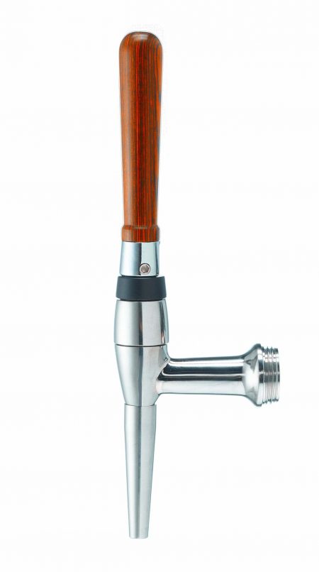 nitro coffe or stout tap with wood handle.
