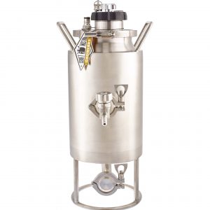 grunitank growler in stainless steel finish with white background.