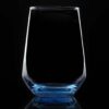 13oz Italian style tumbler glass backlit on a black background. Glass has blue tinted bottom.