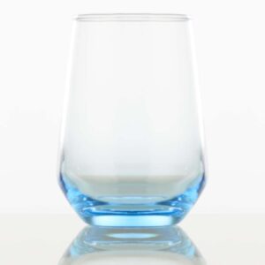 13oz tumbler glass with blue accent and heavy bottom. Italian style glass.