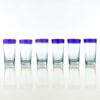 6 blue rimmed hand blown Mexican glass shooter shot glasses in 3.75oz size.