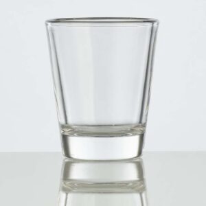 iconic tapered 1.75oz shot glass on a white background.