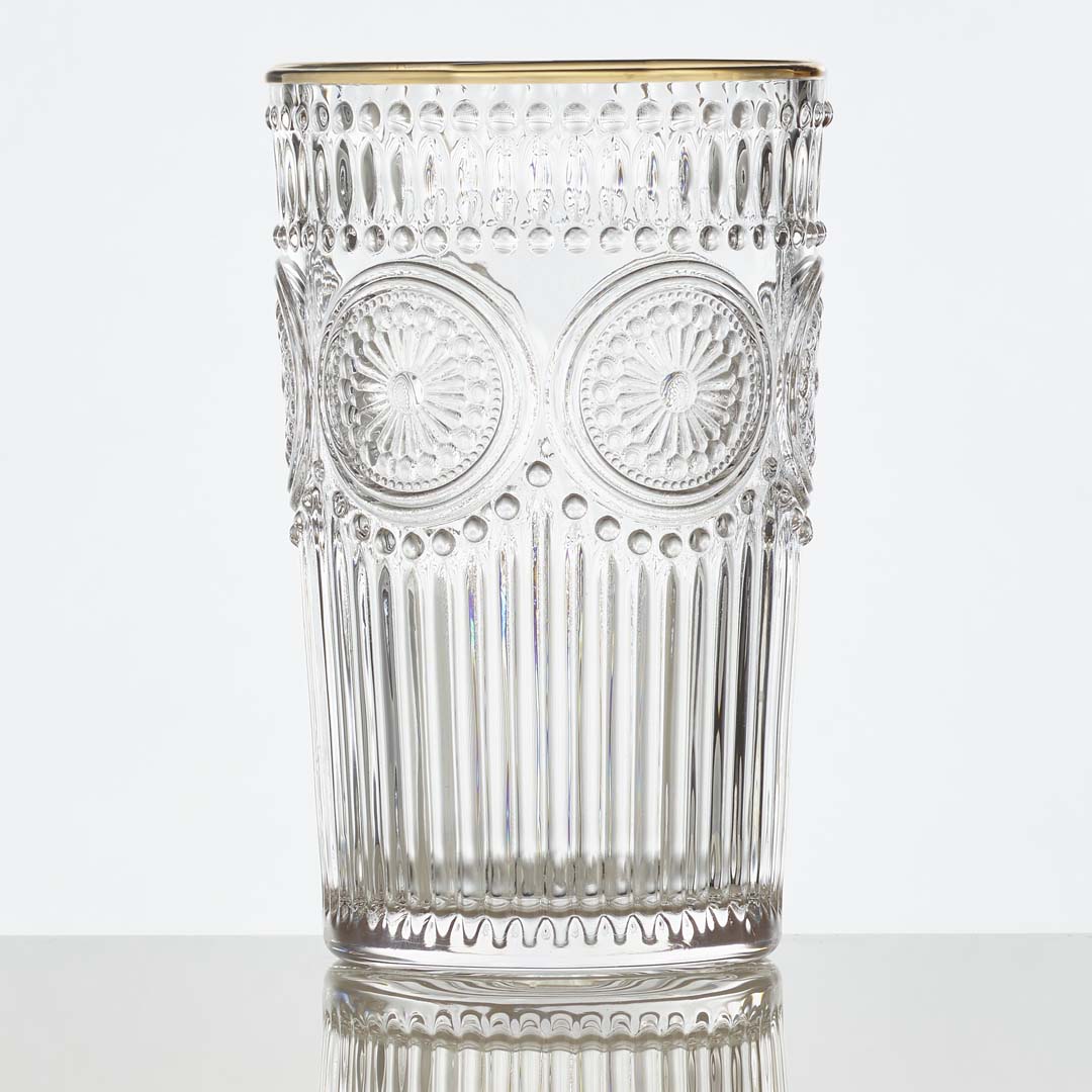 12.75 oz Gold & Floral Iced Tea Glass