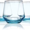 3 azure colored Italian style modern tumbler glasses.