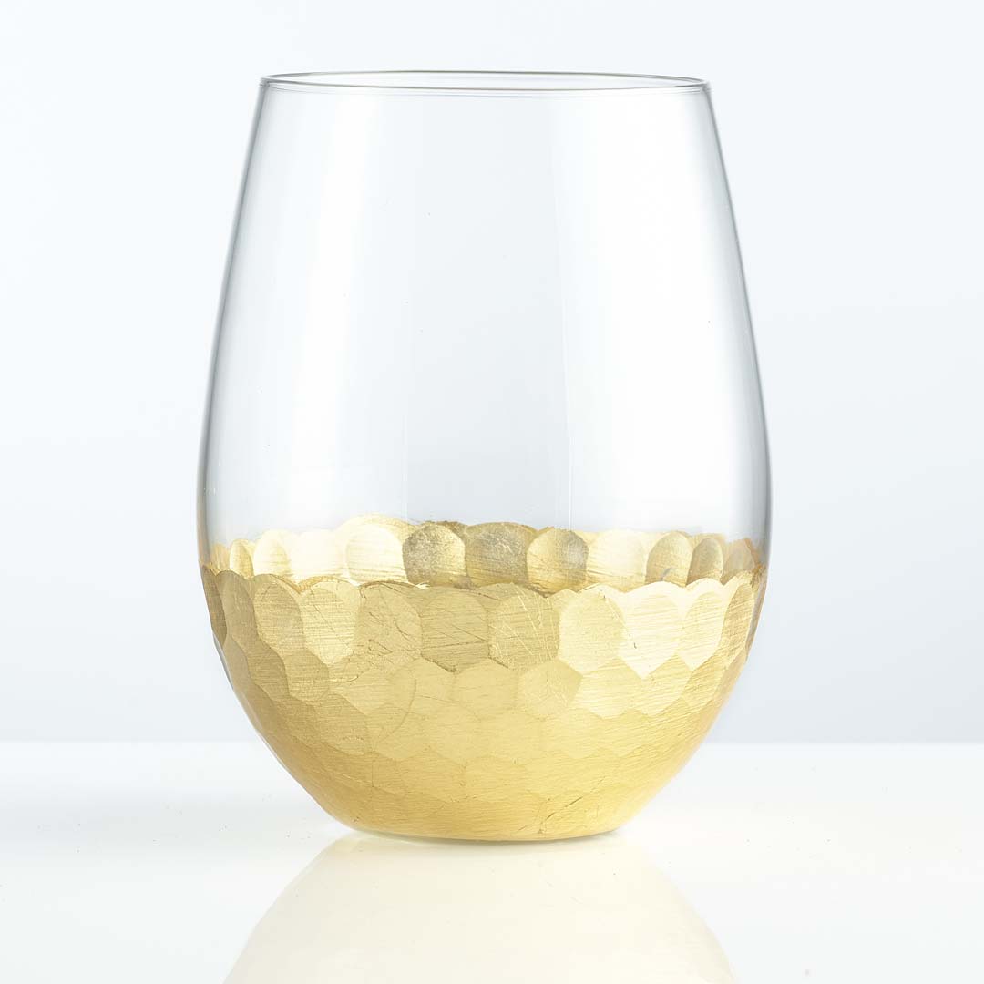 Glass & Gold-Tone Hammered Design Stemless Wine Glasses, Set of 4