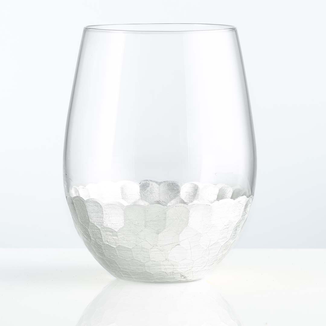 Stemless Wine Glass with Hammered Gold/Platinum Base