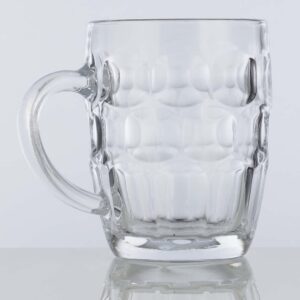 19oz dimpled oktoberfest german beer mug on a white background.