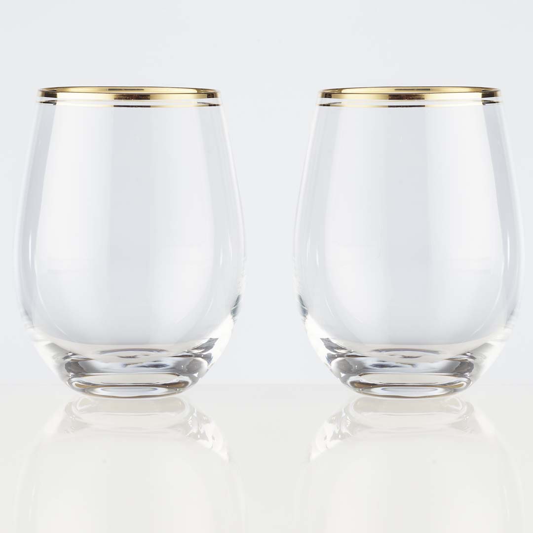 Elegant Stemless Wine Glass with Gold Rim - 18 oz Capacity