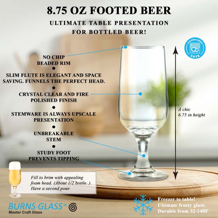 Footed Beer Glass 9 oz, LeadFree & Dishwasher Safe