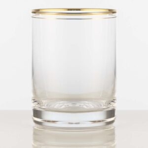 hand painted gold rimmed 11.75 ounce whisky double old fashion glass on a white background.