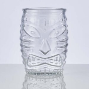 Barrel style 16oz tiki glass for cocktails on a white background.