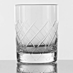 Hand cut criscross pattern 11.5 oz double old fashioned whiskey glass.