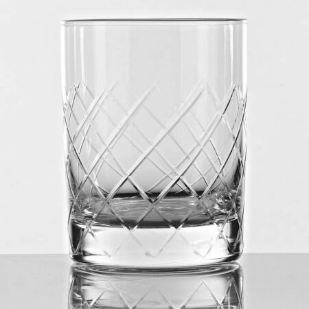 Hand cut criscross pattern 11.5 oz double old fashioned whiskey glass.