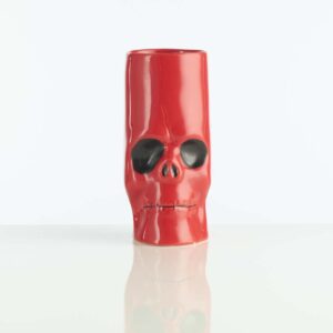 spooky and unique 12 ounce red skull ceramic tiki glass.