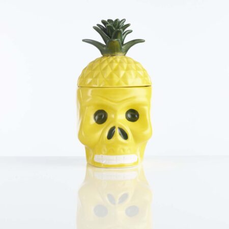 A 21 ounce yellow pig skull tiki glass with a pineapple lid. A truly unique tiki glass!