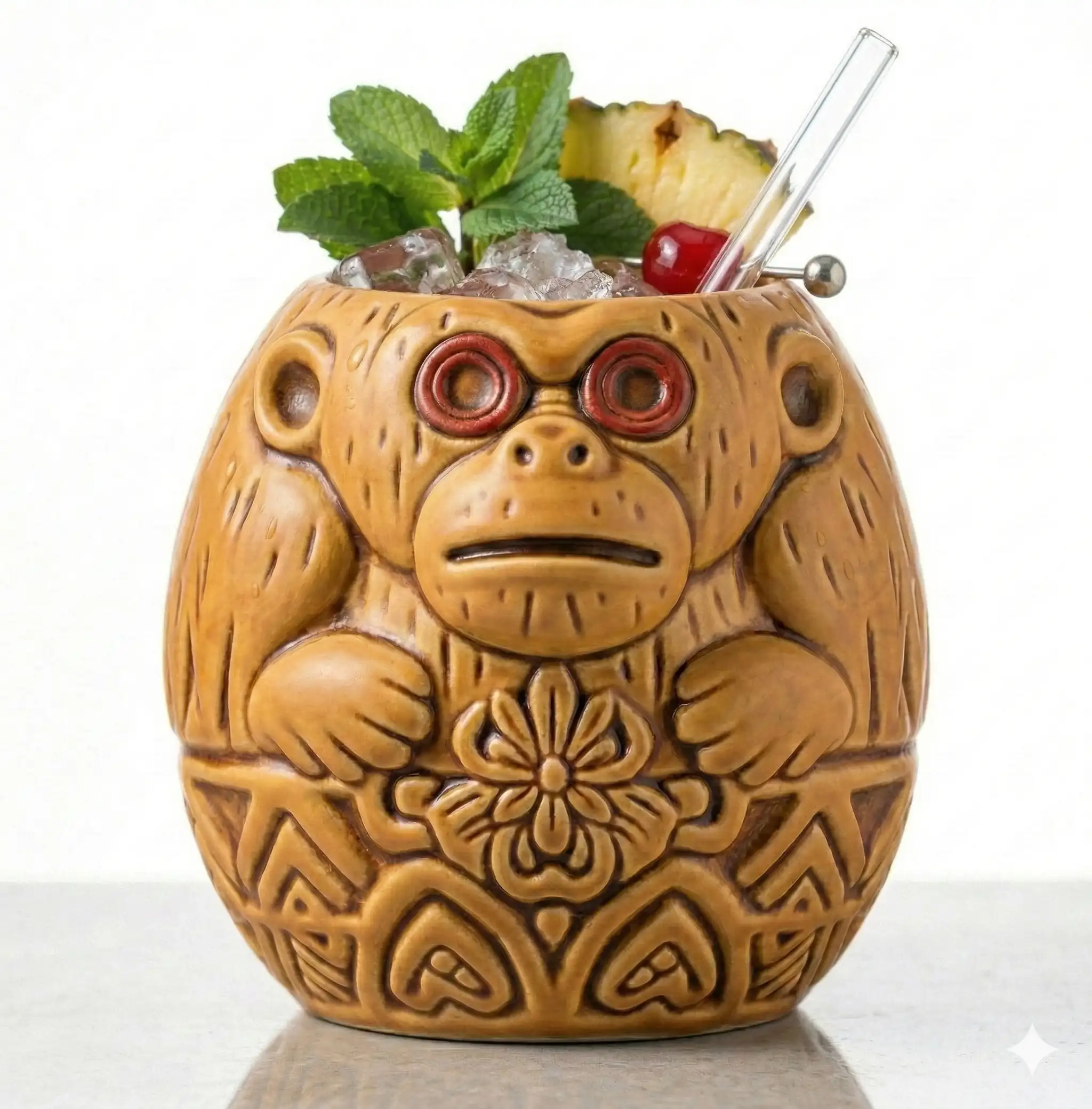 Tropical monkey tiki glass, holds 22 ounces of your favorite tropical beverage with lots of room for ice and garnishes.